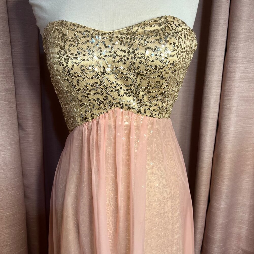 Jump Apparel 9/10 Formal Gold Sequin Pink Ombre Baby Doll Maxi Dress Homecoming - Picture 4 of 16